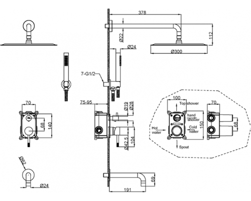 Душевая система скрытого монтажа Boheme Uno Brushed Bronze 464-2-CB брашированная бронза