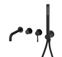 Смеситель встроенный + ручной душ +излив Uno, черный 464-3-B