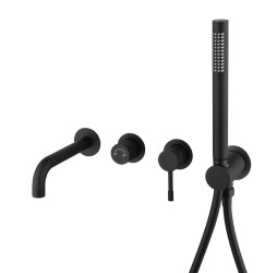Смеситель встроенный + ручной душ +излив Uno, черный 464-3-B