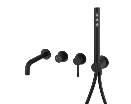 Смеситель встроенный + ручной душ +излив Uno, черный 464-3-B