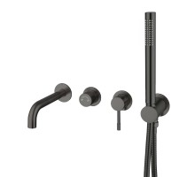 Смеситель встроенный + ручной душ +излив Uno, оружейная сталь 464-3-GM