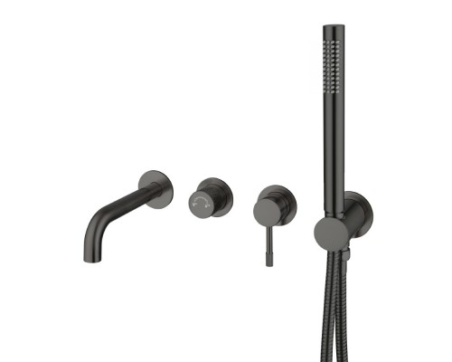 Смеситель встроенный + ручной душ +излив Uno, оружейная сталь 464-3-GM