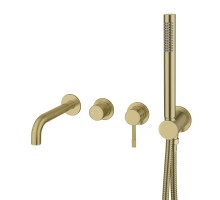 Смеситель встроенный + ручной душ +излив Uno, матовое золото* 464-3-MG