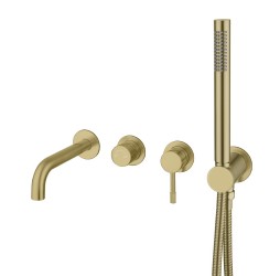 Смеситель встроенный + ручной душ +излив Uno, матовое золото* 464-3-MG