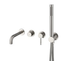 Смеситель встроенный + ручной душ +излив Uno, никель брошированный 464-3-NB