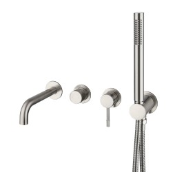 Смеситель встроенный + ручной душ +излив Uno, никель брошированный 464-3-NB