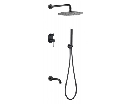 Boheme Смеситель встроенный + верхний 30см+ ручной душ,налив воды Uno. Чёрный 464-2-B