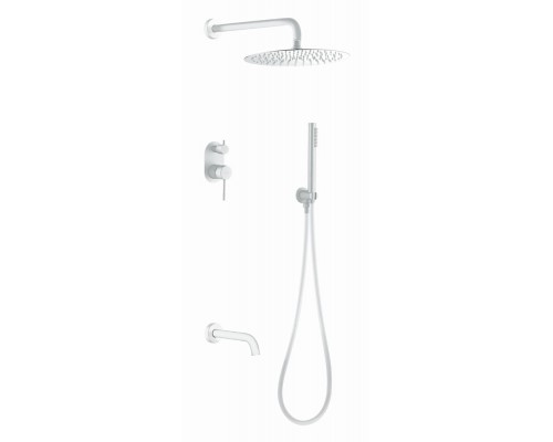 Boheme Смеситель встроенный + верхний 30см+ ручной душ,налив воды Uno. Matt White 464-2-MW