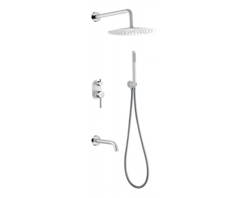 Boheme Смеситель встроенный + верхний 30см+ ручной душ,налив воды Uno.  Белый Хром 464-2-WCR