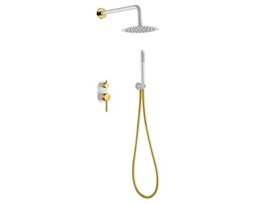 Boheme Смеситель встроенный + верхний 30см+ ручной душ, Uno. White Gold 464-WG
