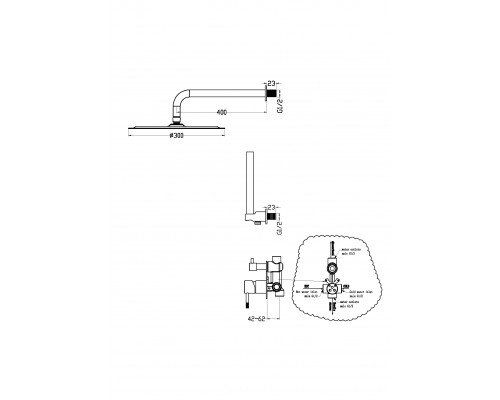 Boheme Смеситель встроенный + верхний 30см+ ручной душ, Uno. Gold 464-G