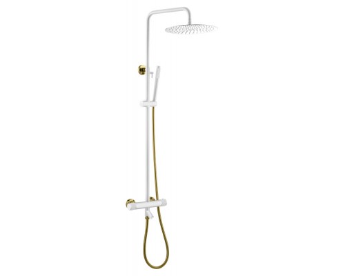 Boheme Стойка для душа с термостатом с наливом верхний душ латунь 30см UNO Белый Золото 468-T-WG