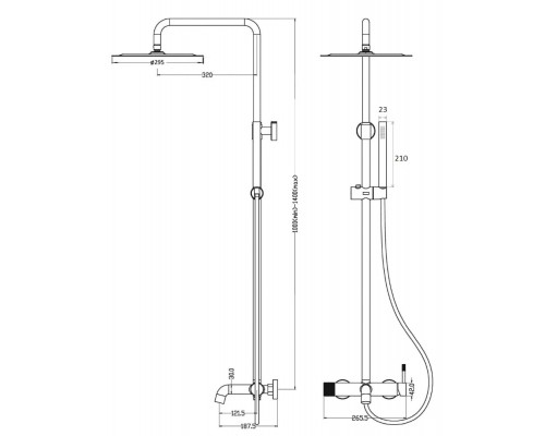 Boheme Стойка для душа с наливом верхний душ латунь 30см Uno Black 468-B