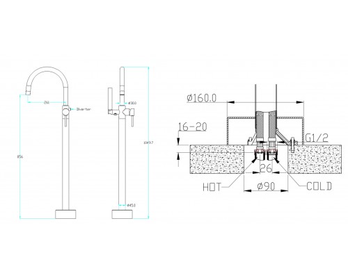 Boheme Смеситель напольный, Uno. Gun Metall 469-GM