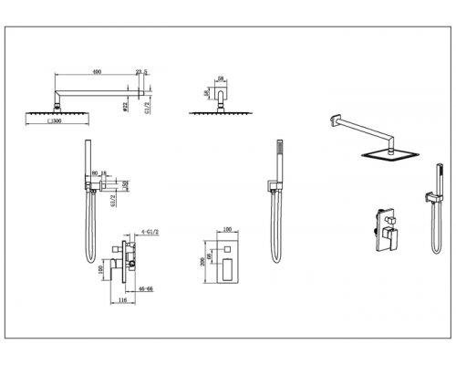 Смеситель для душа встроенный Qubic Chrome 474-3-CR хром