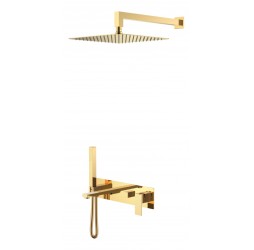 Boheme Смеситель встроенный + верхний душ+ ручной душ,налив воды Qubic Gold 474-G