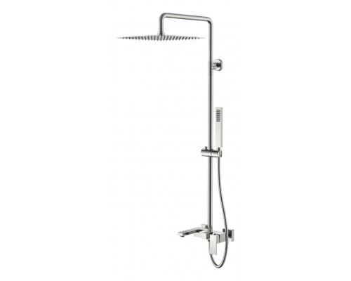 Boheme Стойка для душа с наливом, верхний душ латунь 30см Qubic Nickle Brush 478-NB