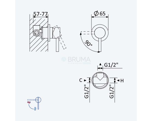Смеситель скрытого монтажа, на 1 поток Lusitano 107 120 1CR Chrome