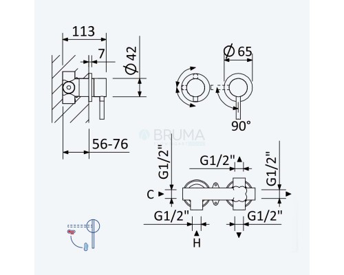 Смеситель скрытого монтажа, на 3 потока Lusitano 107 142 1NS Night Sky