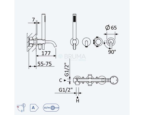 Смеситель скрытого монтажа, с наливом на ванну и ручным душем Elo Leaf 167 210 8ST Satinox
