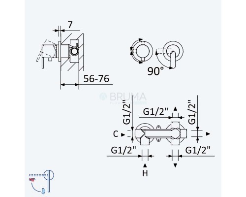 Смеситель скрытого монтажа, с 3 выходами Leaf 167 312 3SR Sunrise