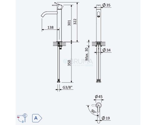 Смеситель для раковины высокий Leaf 167 002 1SR Sunrise (ручка тип 2)