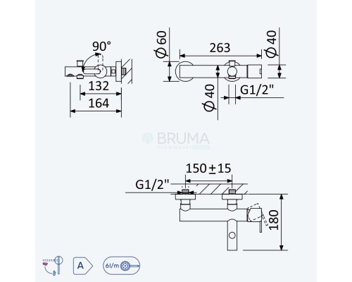 Смеситель для ванны ручка тип 2 Leaf 167 030 2CR Chrome