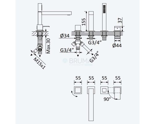 Смеситель на борт ванны, с наливом на ванну Linea 182 330 1NS Night Sky