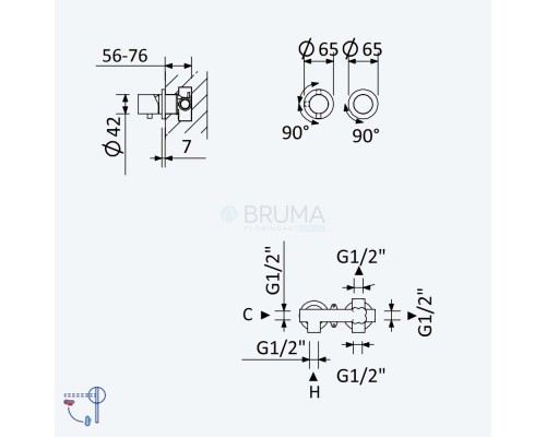 Смеситель скрытого монтажа на 2 отверстия, с 3 выходами Adagio 193 142 1SR Sunrise