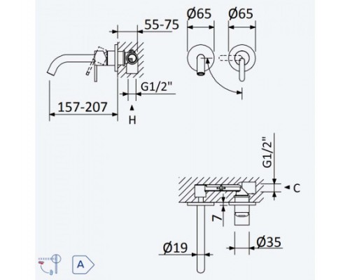Внешняя часть смесителя X-Alpha для раковины. Длина излива 150 мм Satin stainless steel