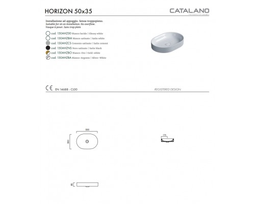 Раковина Catalano Horizon 50x35 150AHZ00 (эмаль CataGlaze+® Silver Titanium)