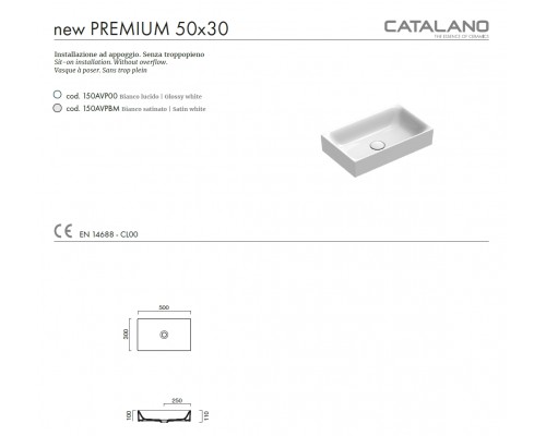 Раковина накладная Catalano New Premium 50x30 150AVP00