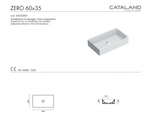 Раковина накладная белая Catalano Verso 60x35 16035ZE00