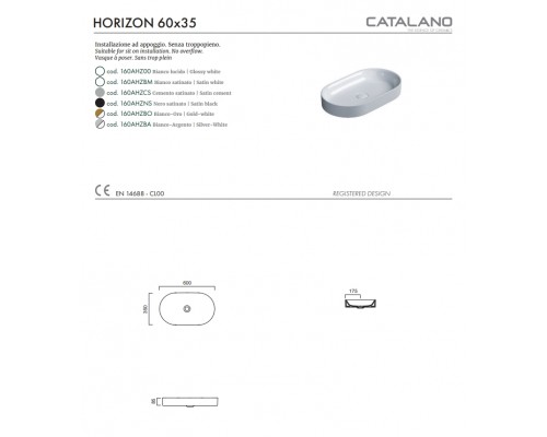 Раковина накладная Catalano Horizon 60x35 160AHZ00