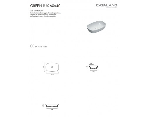 Раковина накладная белая Catalano Green 60x40 160APGRLX00