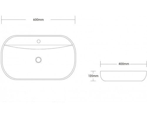 Раковина  накладная, белая, овальная, с отверстием под смеситель 60х40х12 CR0074