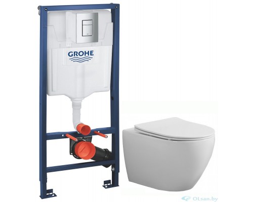 Унитаз с инсталляцией Grohe,  38772001 и Комплект Roca Meridian-N Rimless с крышкой Slim Soft Close A34H240000