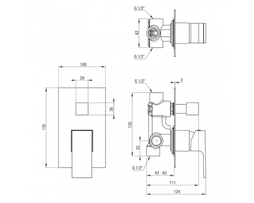Deante Nero Система скрытого монтажа для ванной квадратная, черный