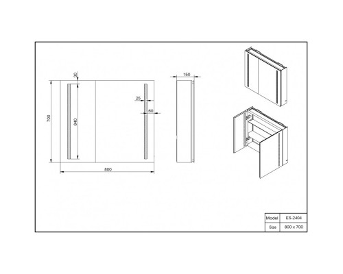 Зеркальный шкаф ESBANO ES-2406 90х70