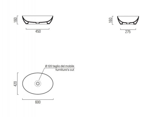 GSI 884211 PURA Раковина 60х42, накладная, цвет белый