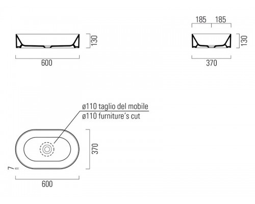 GSI 945811 Kube X Раковина 60х37 овальная, накладная, цвет белый