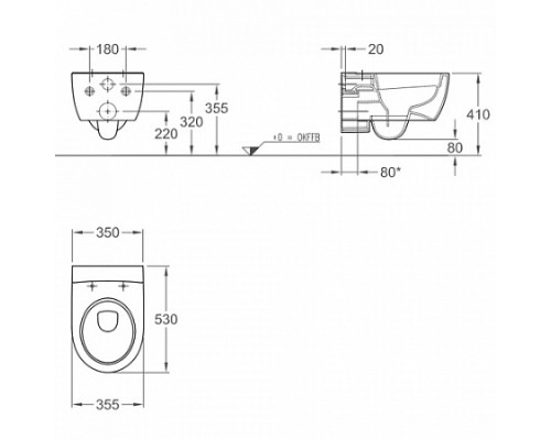 204060000 GEBRIT iCon Унитаз подвесной без ободка, Rimfree, 6л, 56х36 см  (без сиденья)