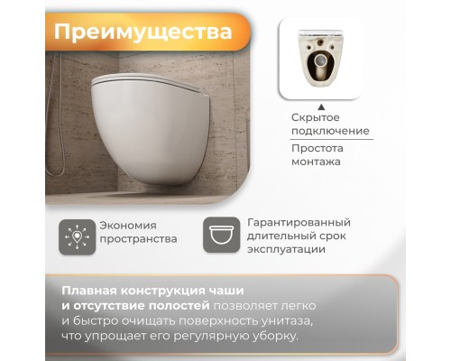 Унитаз Grossman Tornado GR-4455 SQC подвесной, безободковый, смыв Торнадо, с сиденьем микролифт, цвет белый глянцевый 49x34x38,5