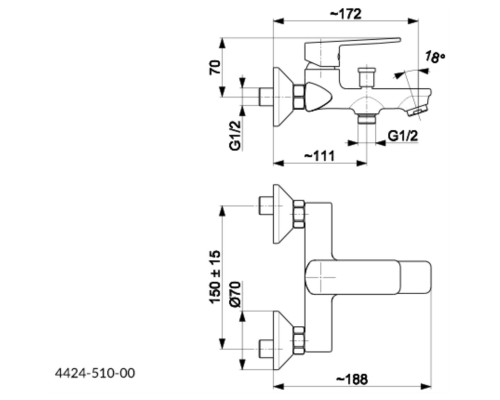 Смеситель AGAT для ванной (с комплектом), 4424-510-00