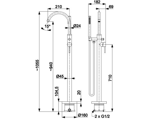 MOZA GOLD Смес для отдельно стоящей ванны(золото), 5035-510-31