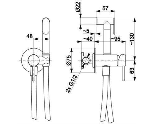 MOZA GOLD Смесит для биде скрытого монтаж(золото), 5039-512-31