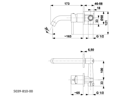 MOZA Смеситель настенный для отдельно стоящего умывальника (хром), 5039-810-00