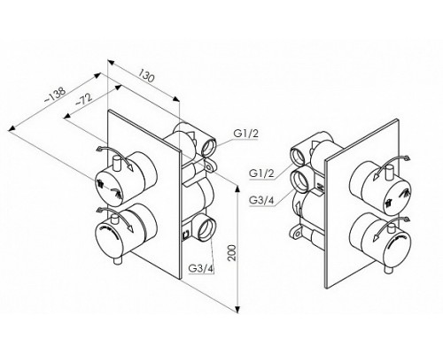 KFA Armatura ARIANA Термосмесит.скрыт.монтаж, 2 источника(хром) 579-421-00