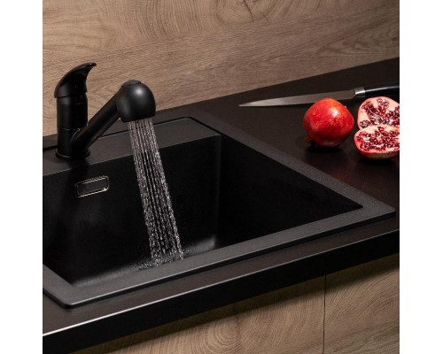 KFA INDIRA Смес.кухонный с выдвижной лейкой (черный)