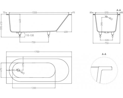 Ванна встраиваемая каменная LoveForm LOFO 170x75 Gelcoat белый глянцевый UM12212